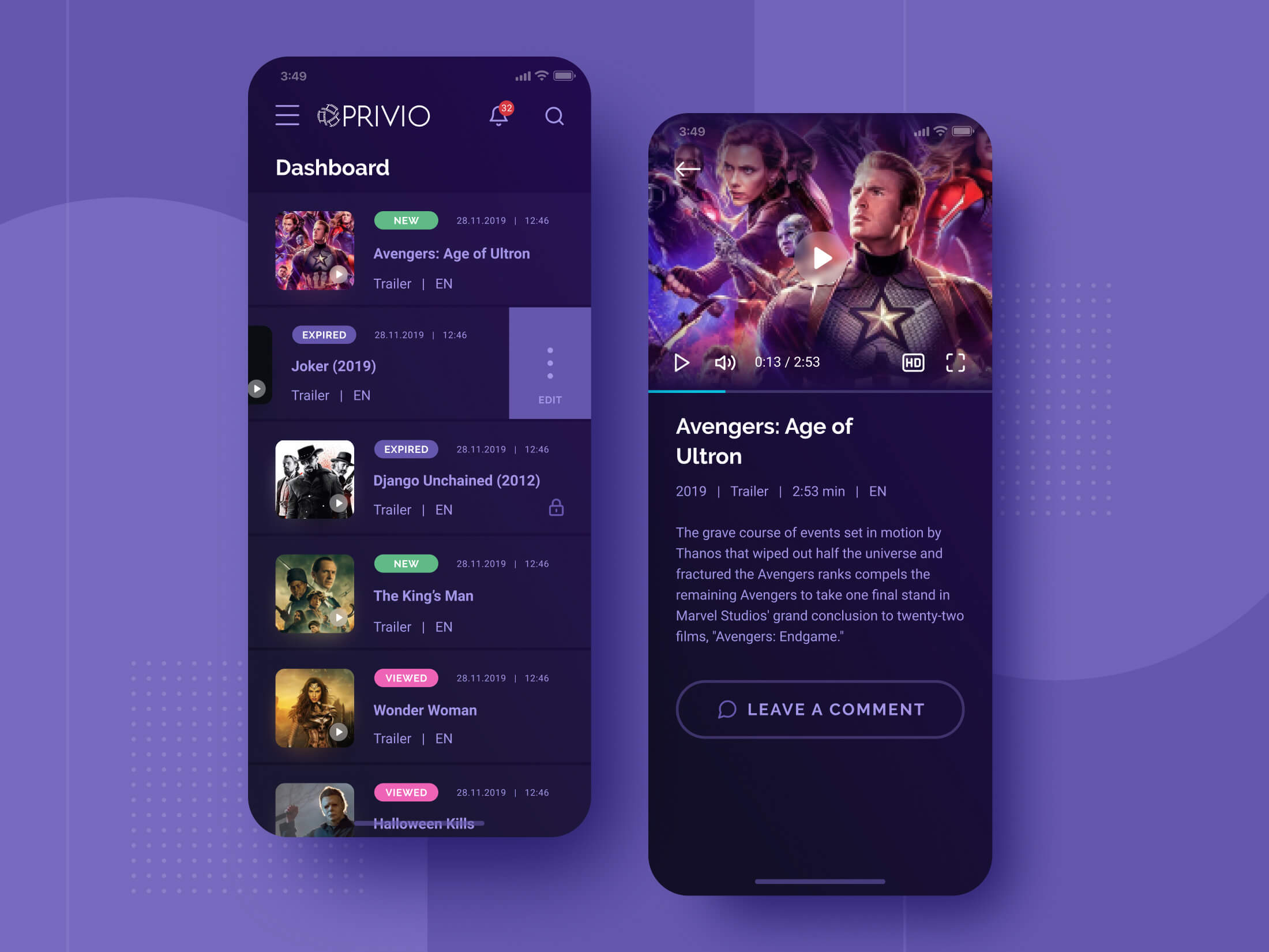 Privio Mobile App Screen Designs