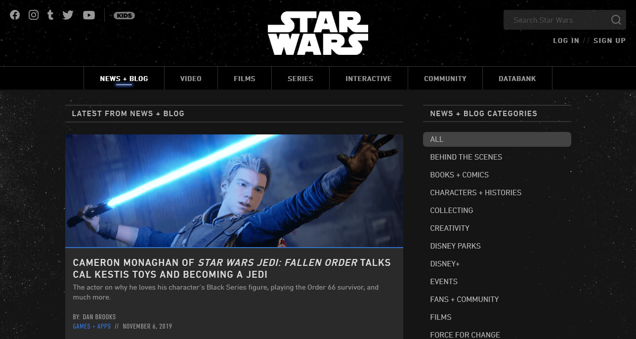 Star Wars WordPress website