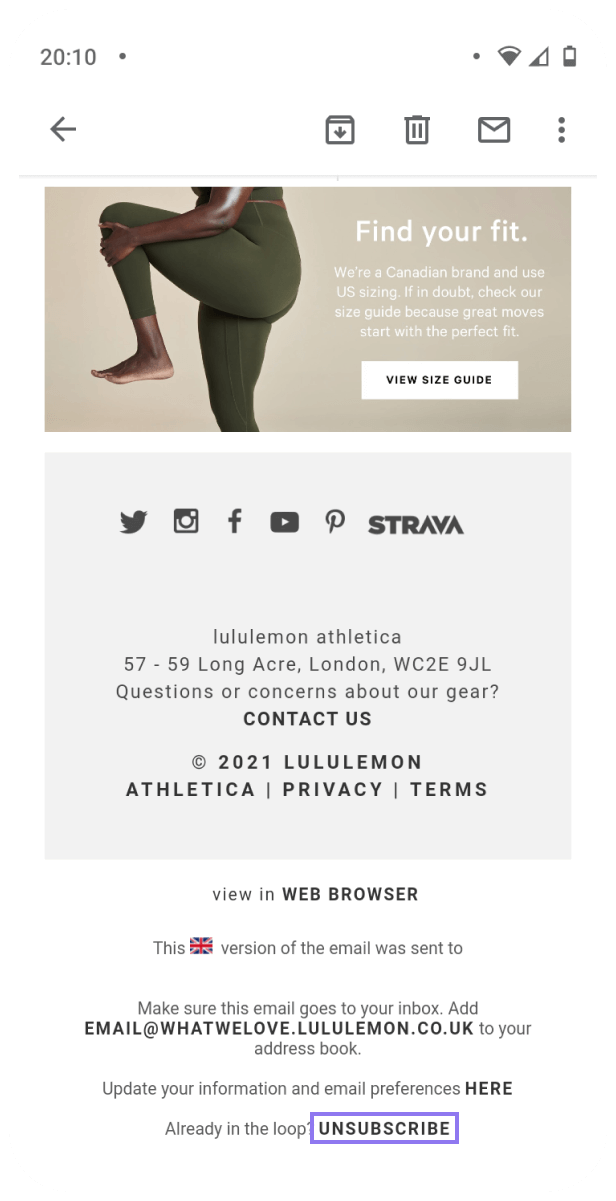 Email newsletter unsubscribe example 1