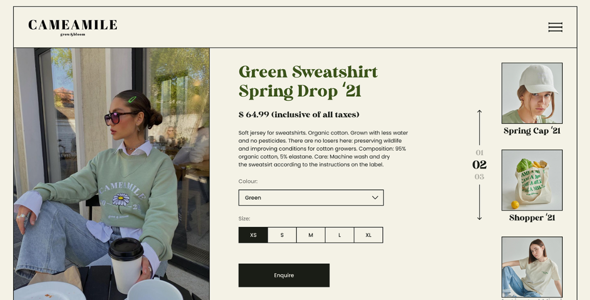 Shopping website screenshot with a girl's picture