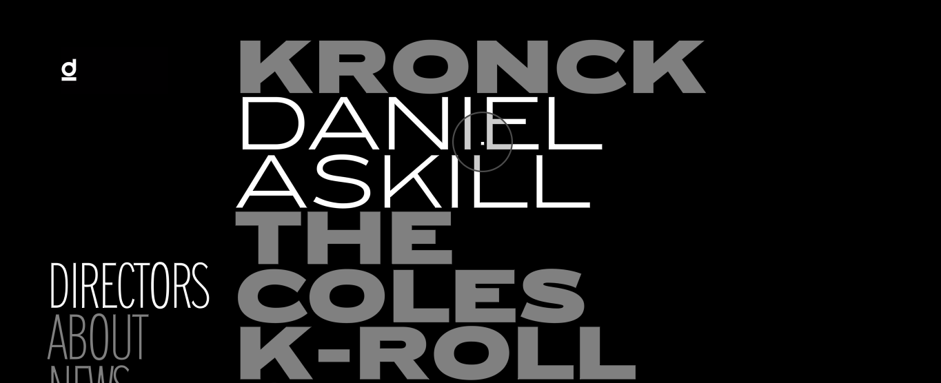 Website screenshot with black background and white text