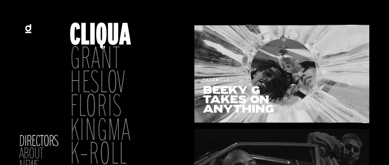 Website screenshot with black background, image, and white text