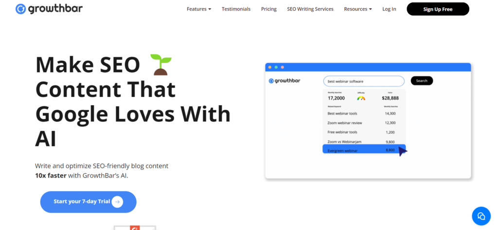 GrowthBar is a robust AI-powered tool tailored for bloggers and content teams to streamline SEO and content creation.