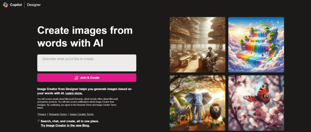 Image Creator from Microsoft Designer Website