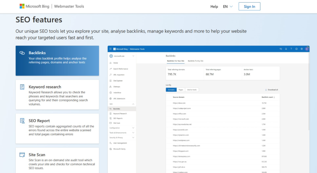 Microsoft Webmaster Tool Website