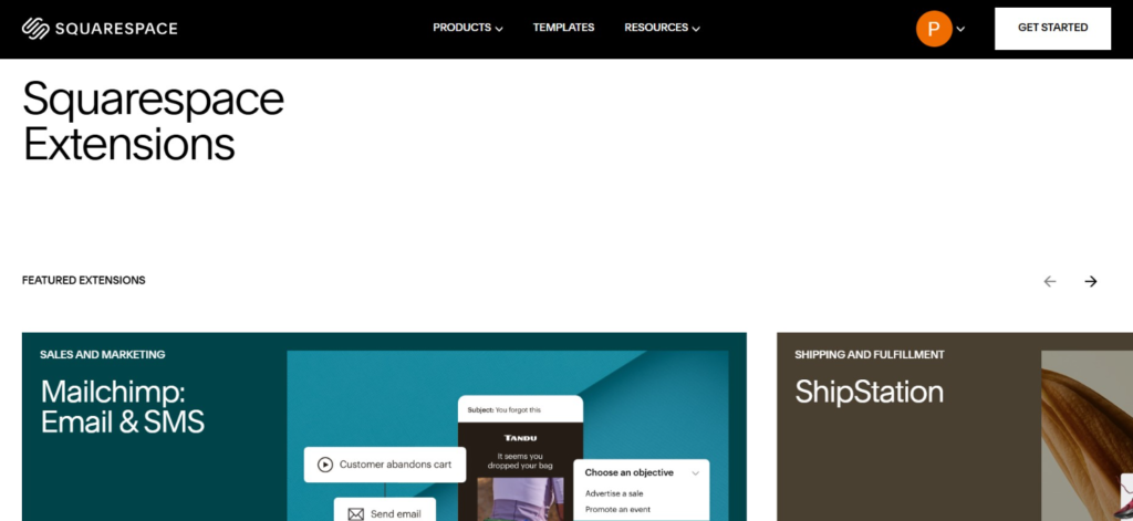 Squarespace Extensions webpage