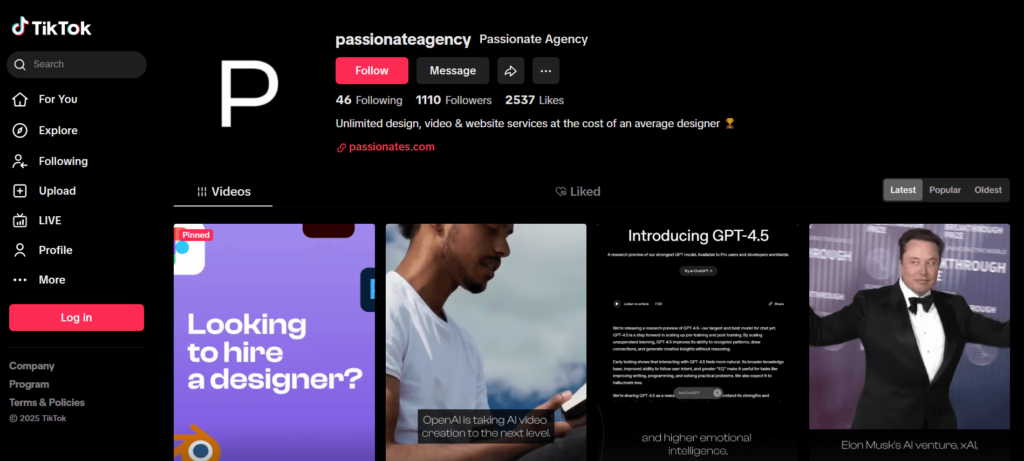 Passionate Agency Tiktok Account