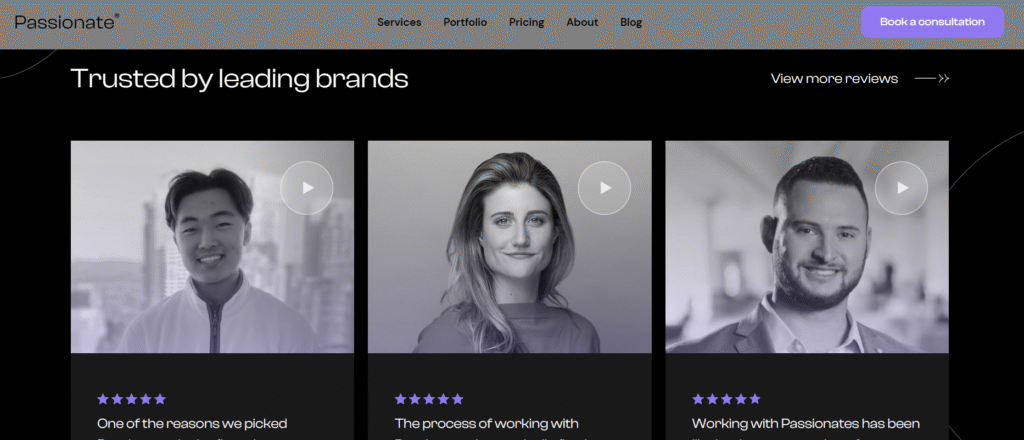 Trust-Building Elements - Client Review on Passionate Agency Website