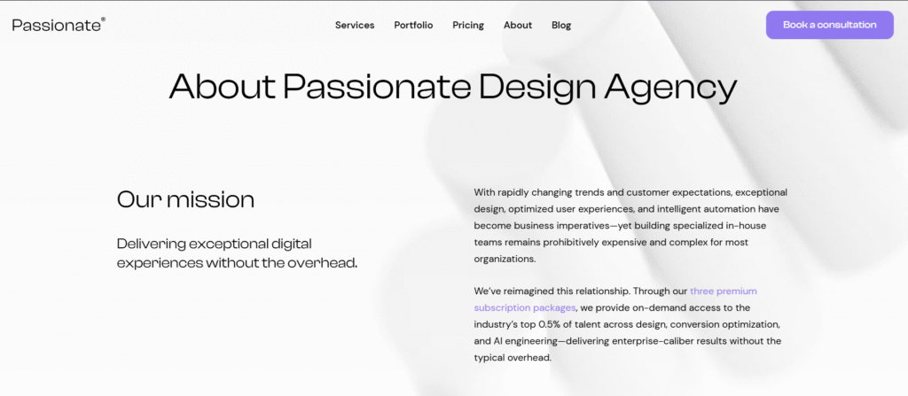 About Us page Passionate Agency